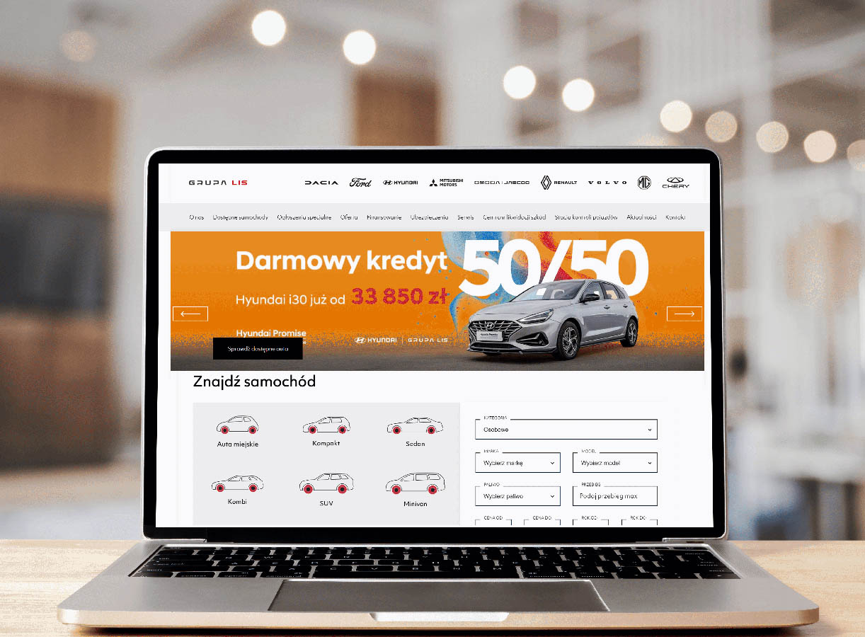 Grupa Lis, dealerzy samochodowi, strona internetowa salonu samochodowego